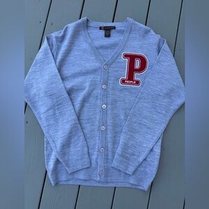 Vintage People Patch Letter Cardigan Gray Button Up Unisex Size Small